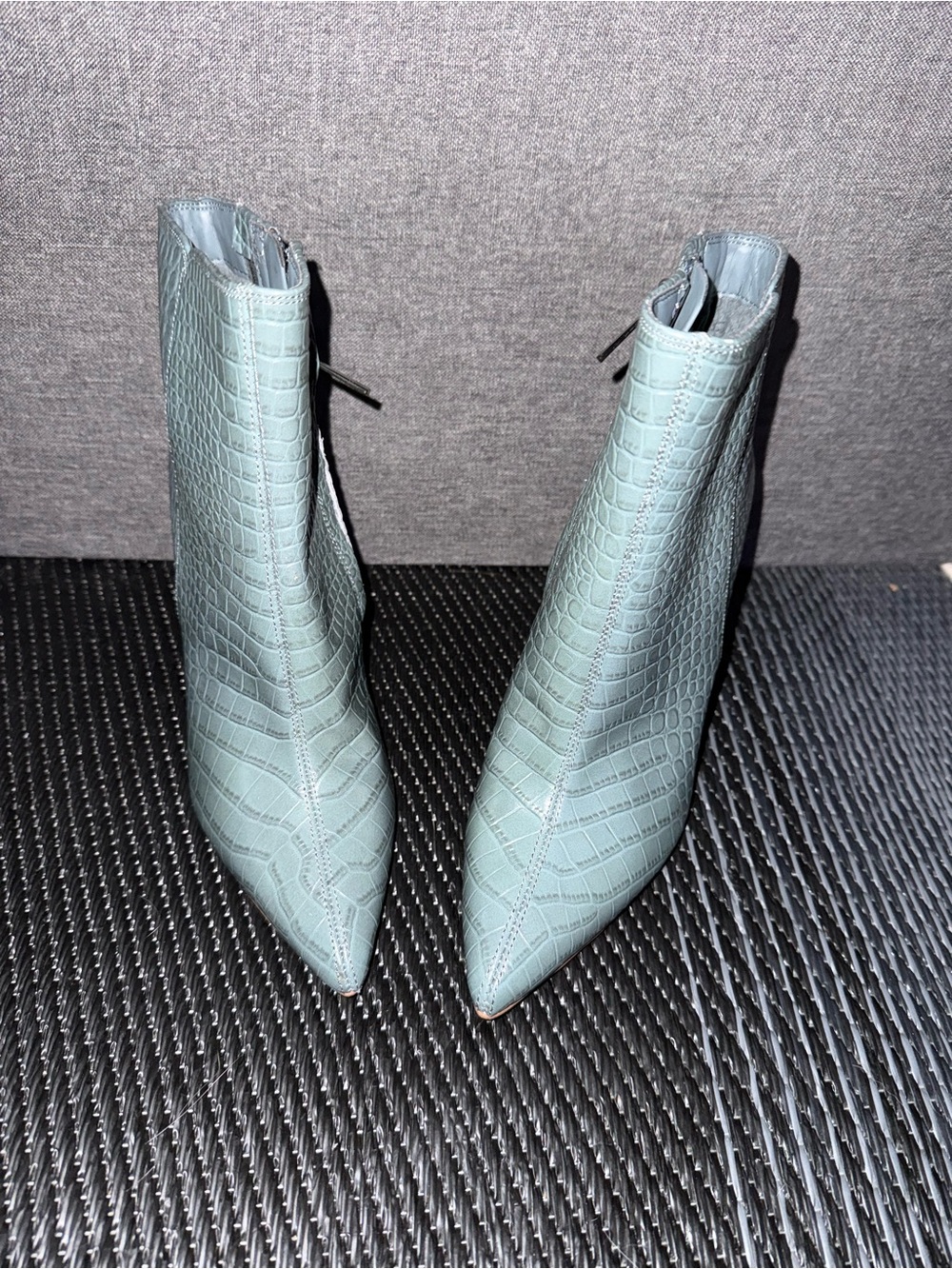 Sam Edelman Croc-Embossed Pointed Toe Ankle Boots in Sage
